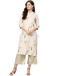 Thumbnail for Ahalyaa Beige Printed Straight Kurta For Women