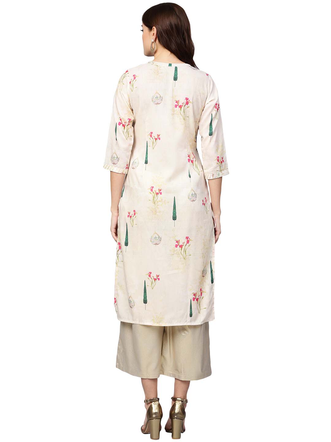 Ahalyaa Beige Printed Straight Kurta For Women