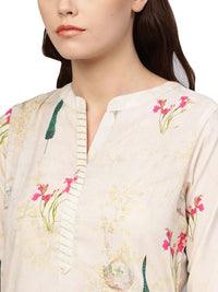 Thumbnail for Ahalyaa Beige Printed Straight Kurta For Women