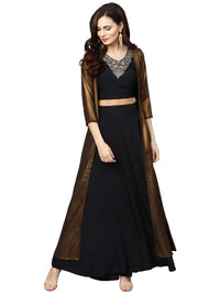 Thumbnail for Ahalyaa Black Golden Straight Crepe & Georgette Kurta Set