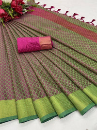 Thumbnail for Vamika Banarasi Jacquard Weaving Green Saree