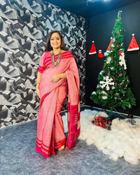 Thumbnail for Very Much Indian Handloom Cotton Viscose Ilkal Saree Baby Pink - Distacart