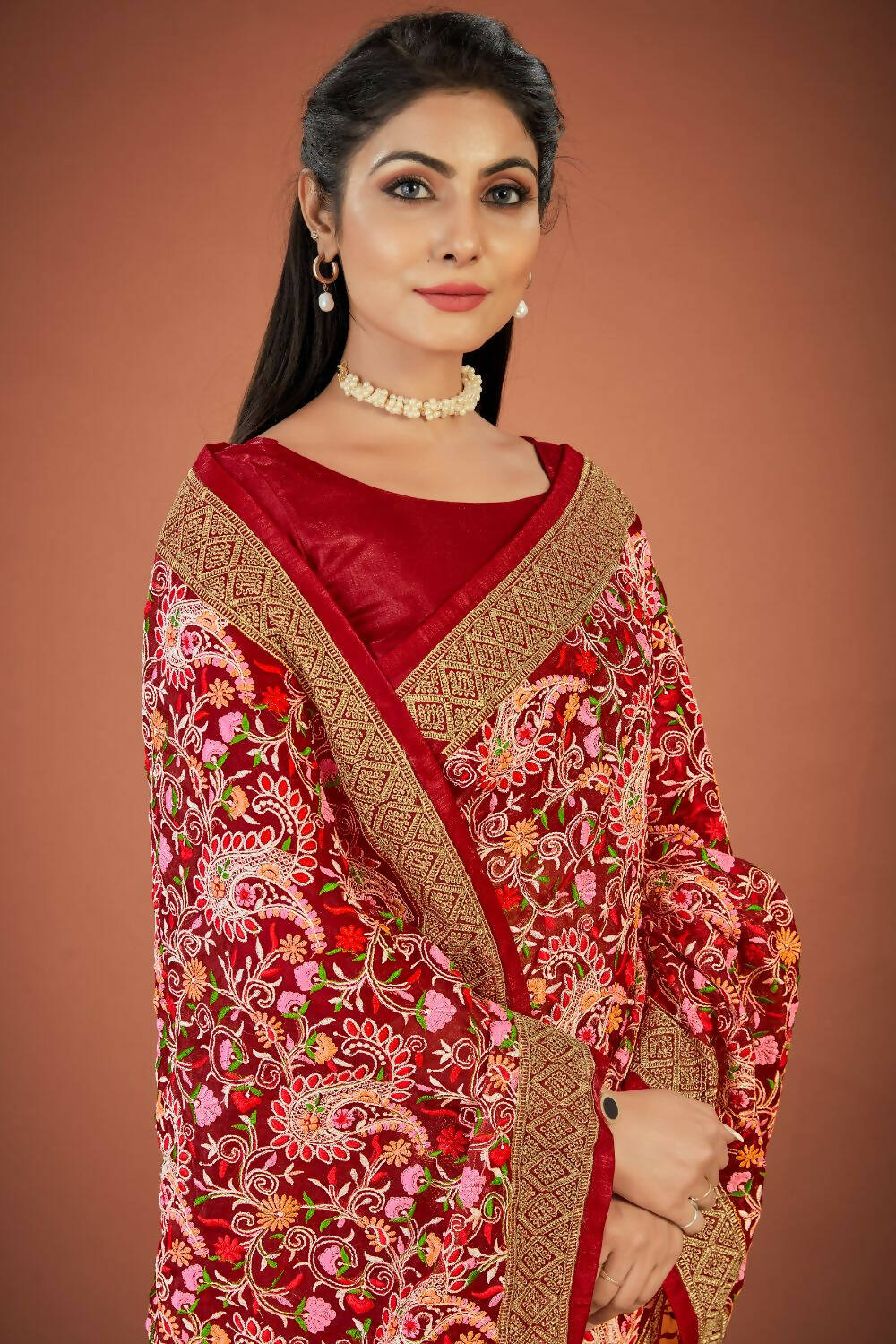 Vamsee Maroon Organza Saree - Distacart