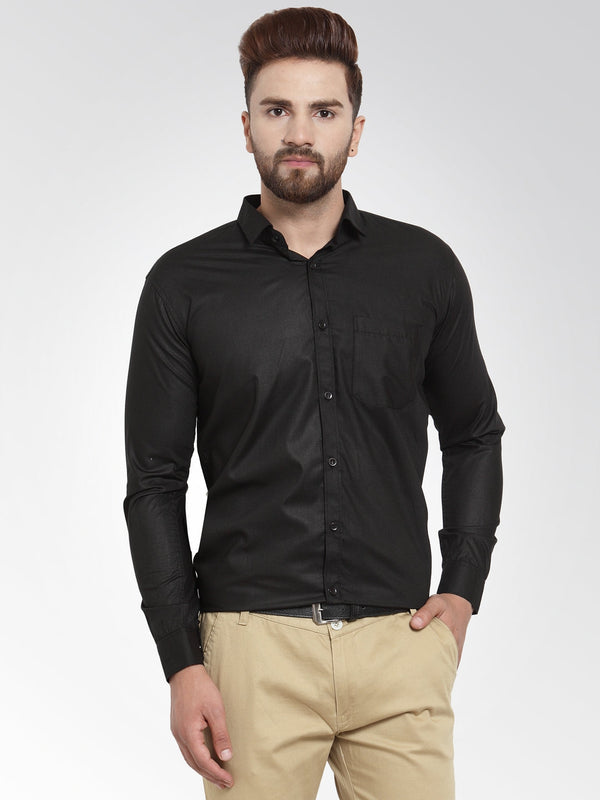Jainish Men's Cotton Solid Black Formal Shirt's ( SF 361Black ) - Distacart