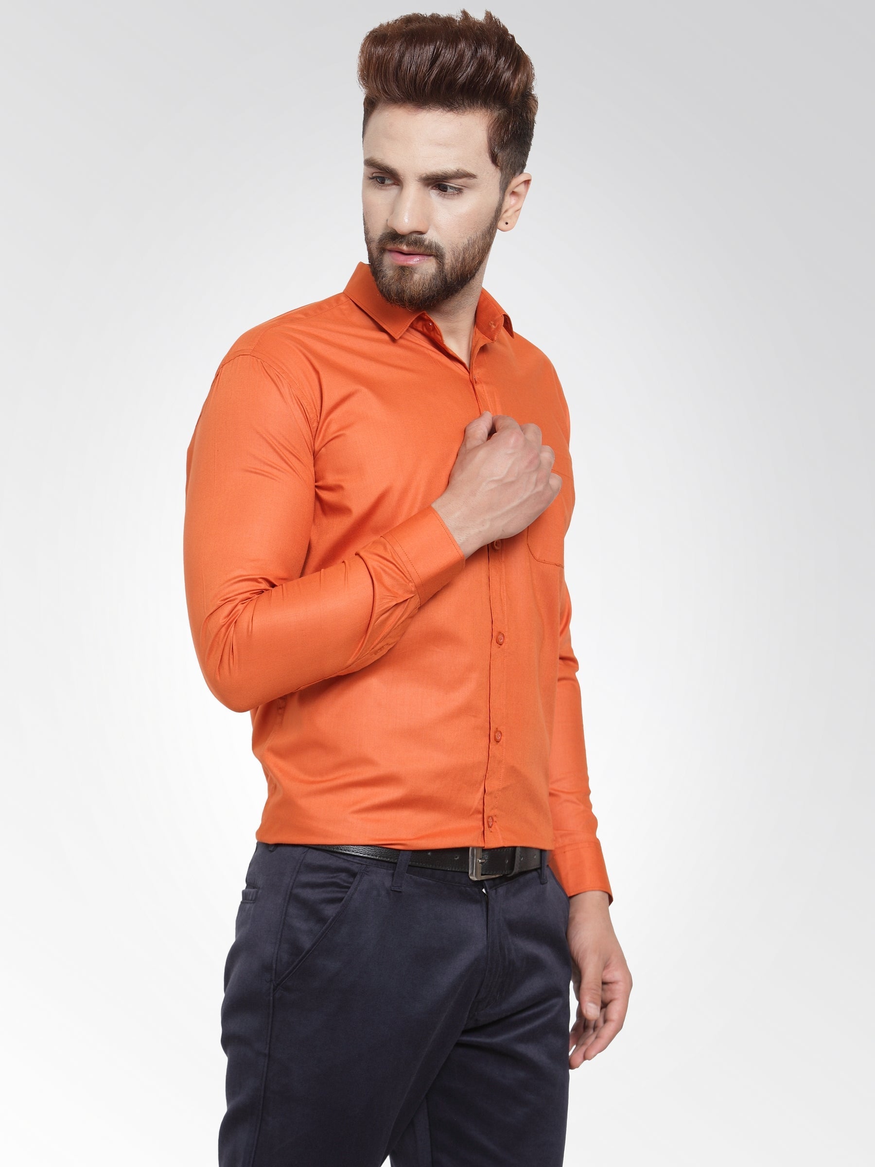 Jainish Men's Cotton Solid Dark Orange Formal Shirt's ( SF 361DO ) - Distacart