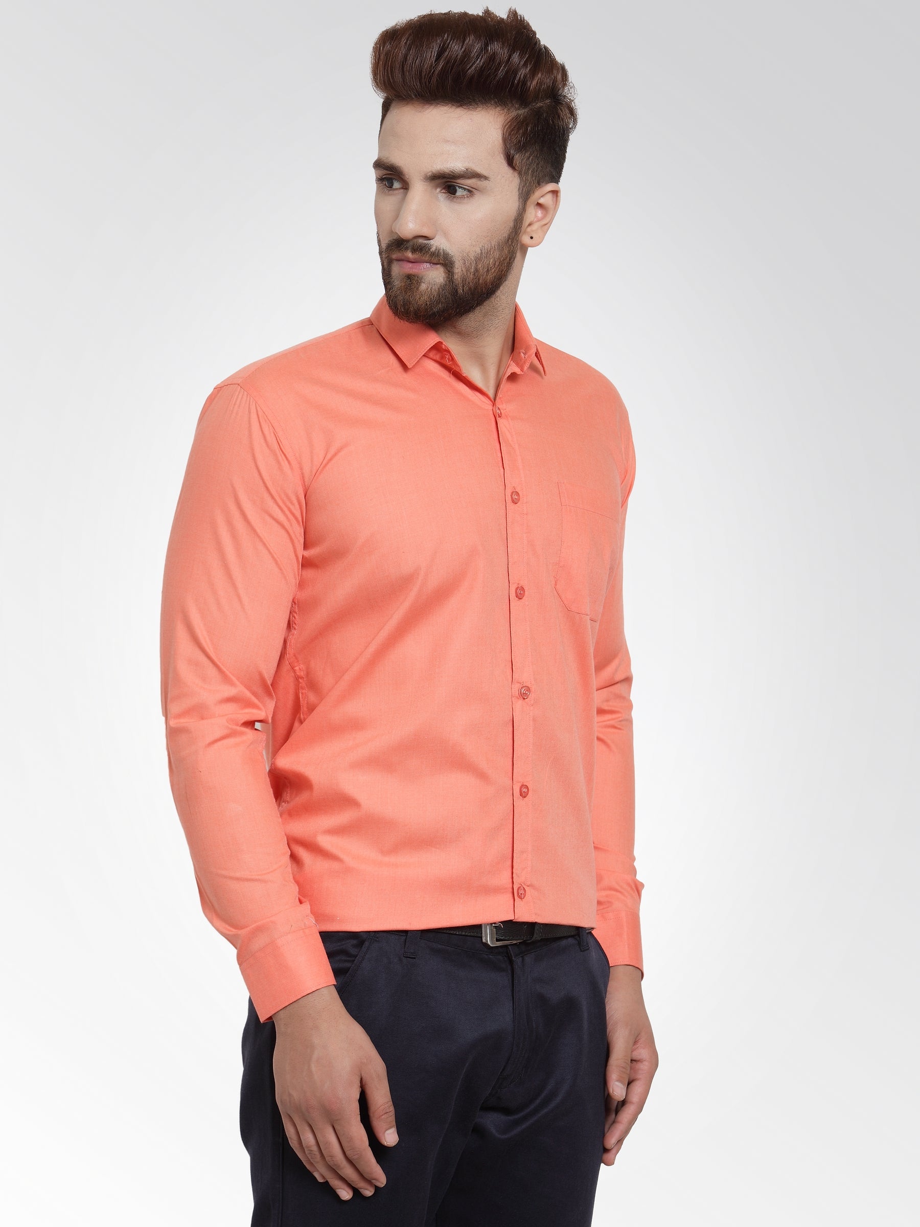 Jainish Men's Cotton Solid Starfish Orange Formal Shirt's ( SF 361Starfish-Orange ) - Distacart