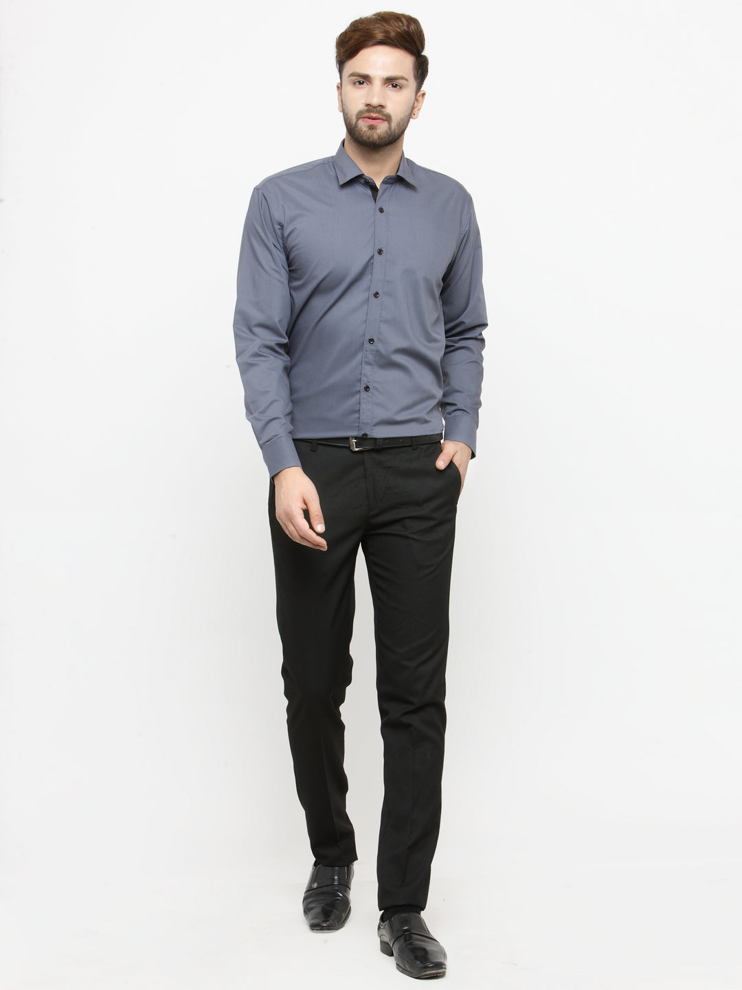 Jainish Grey Formal Shirt with black detailing ( SF 411Grey ) - Distacart