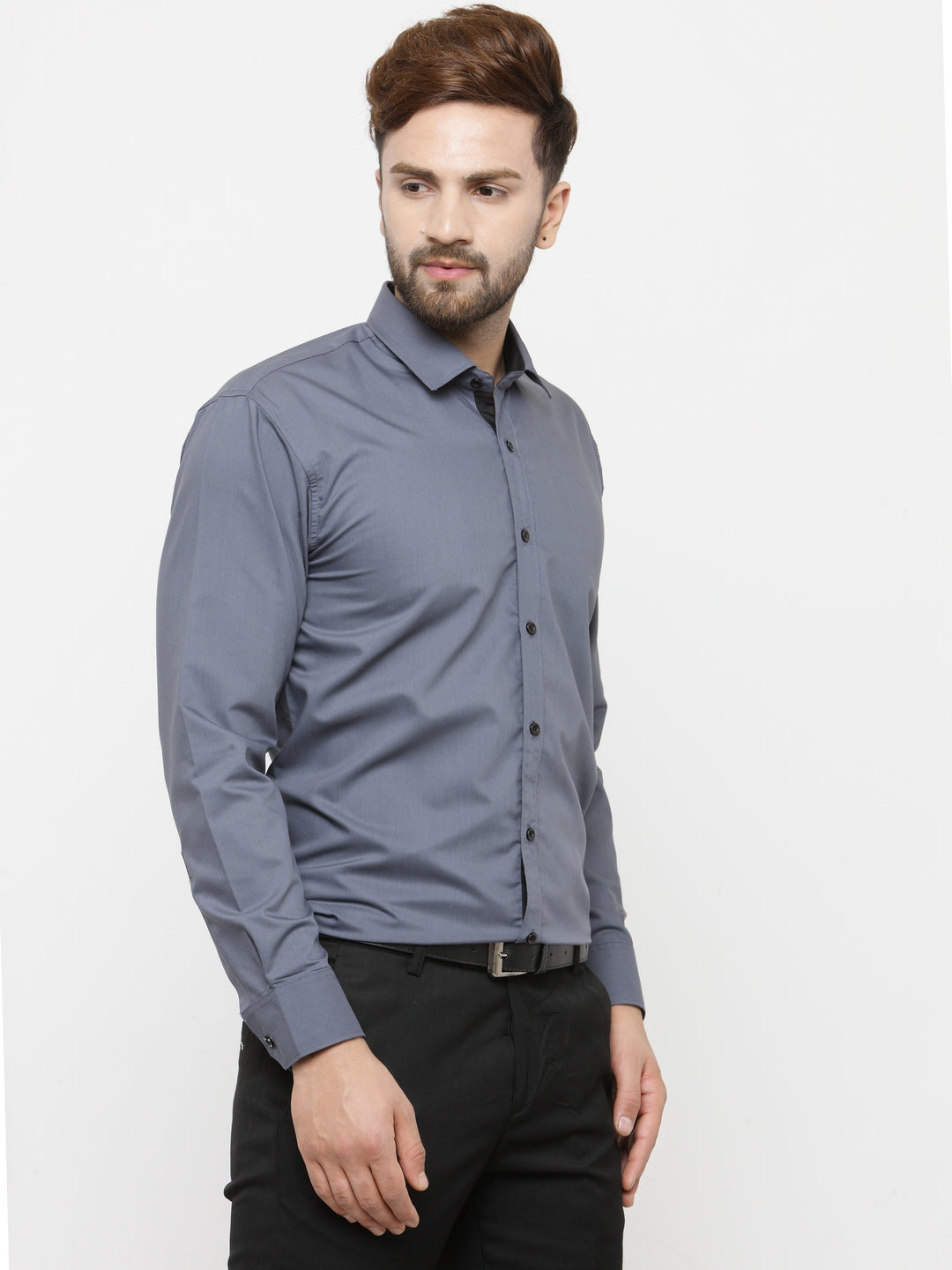 Jainish Grey Formal Shirt with black detailing ( SF 411Grey ) - Distacart