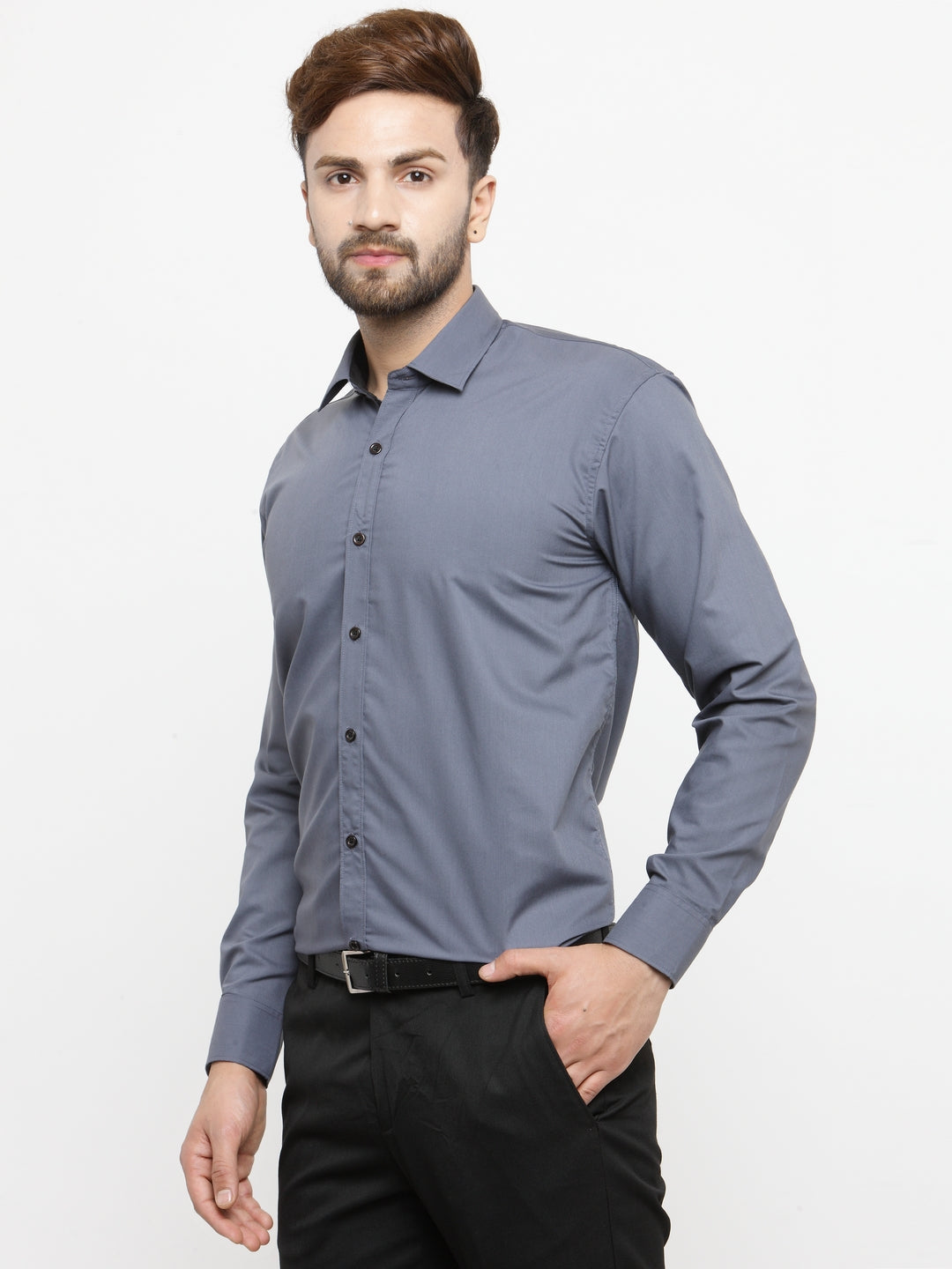 Jainish Grey Formal Shirt with black detailing ( SF 411Grey ) - Distacart