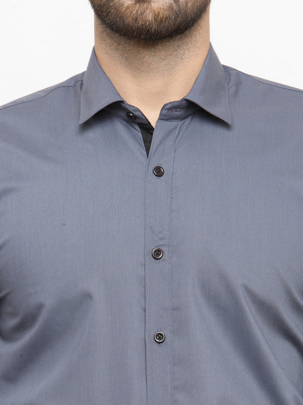 Jainish Grey Formal Shirt with black detailing ( SF 411Grey ) - Distacart