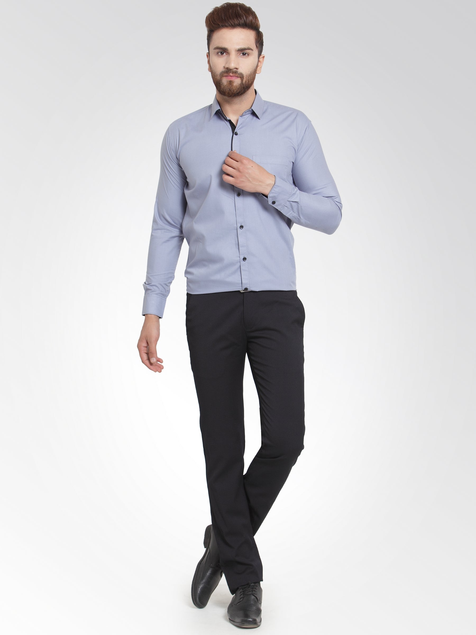 Jainish Light Grey Formal Shirt with black detailing ( SF 411Light-Grey ) - Distacart