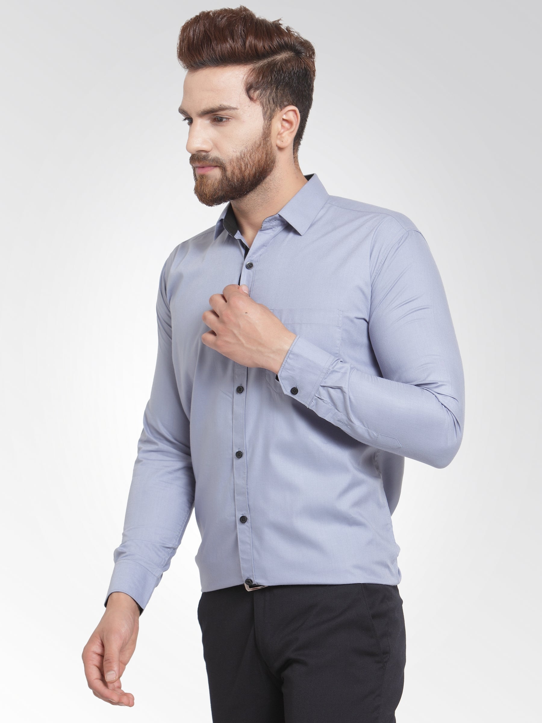 Jainish Light Grey Formal Shirt with black detailing ( SF 411Light-Grey ) - Distacart