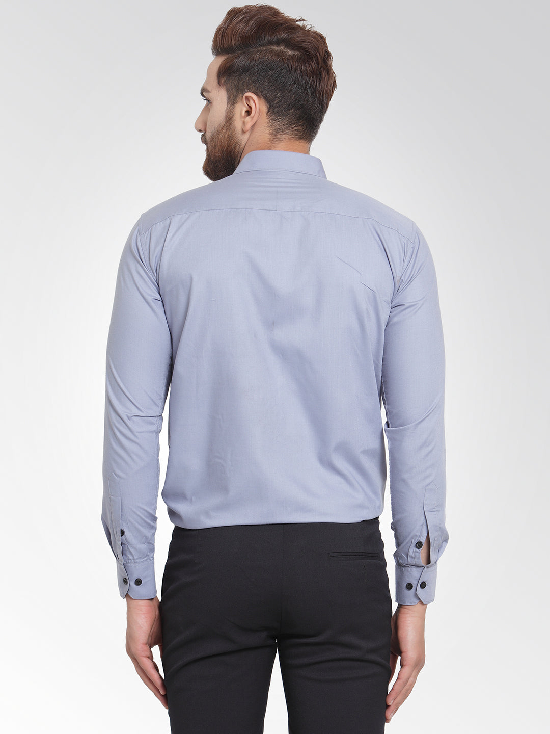Jainish Light Grey Formal Shirt with black detailing ( SF 411Light-Grey ) - Distacart