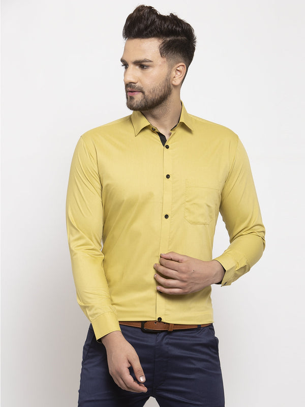 Jainish Lime Yellow Formal Shirt with black detailing ( SF 411Lime ) - Distacart