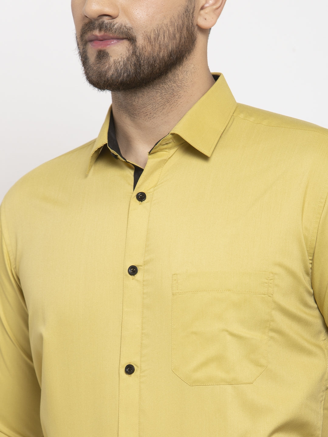 Jainish Lime Yellow Formal Shirt with black detailing ( SF 411Lime ) - Distacart