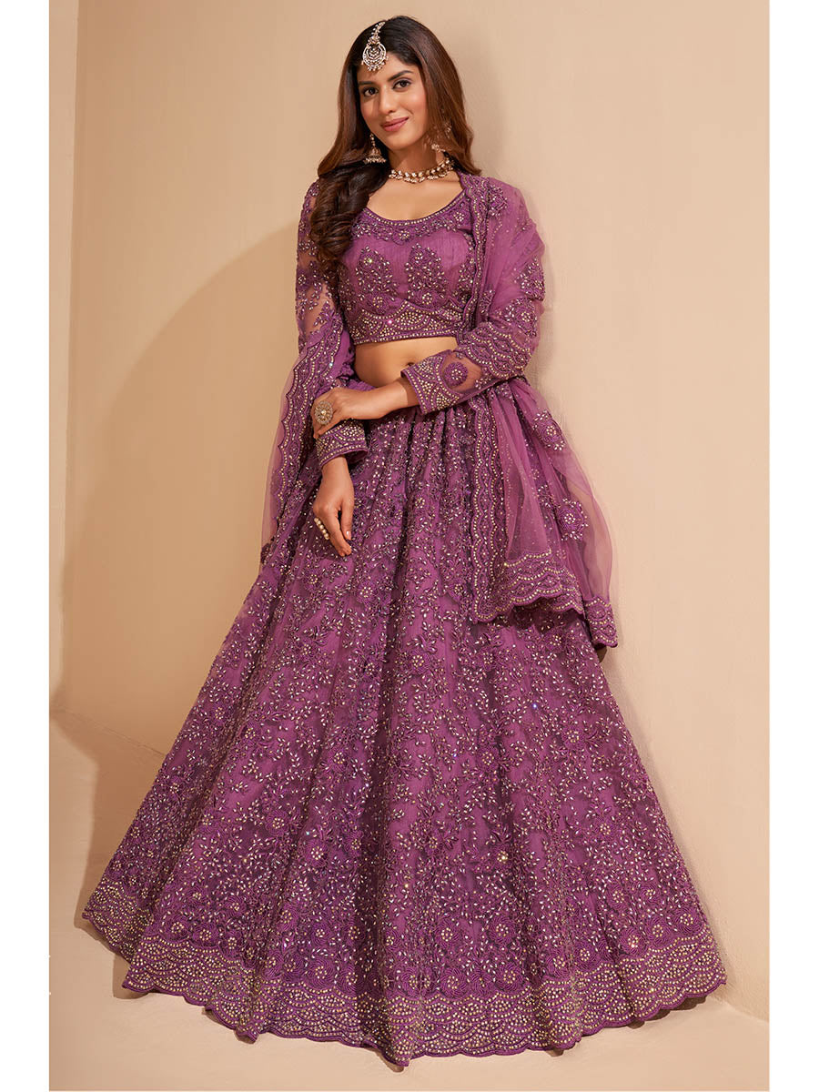 Myra Lilac Heavy Embroidered Designer Lehenga - Distacart