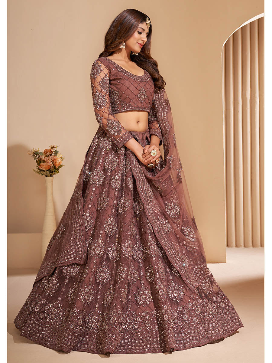 Myra Brown Heavy Embroidered Designer Lehenga - Distacart