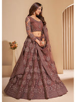 Thumbnail for Myra Brown Heavy Embroidered Designer Lehenga - Distacart