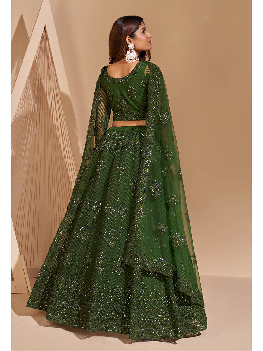 Myra Mehendi Green Heavy Embroidered Designer Lehenga - Distacart