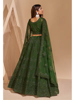 Thumbnail for Myra Mehendi Green Heavy Embroidered Designer Lehenga - Distacart