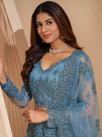 Thumbnail for Myra Aqua Blue Heavy Embroidered Designer Lehenga - Distacart