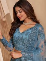 Thumbnail for Myra Aqua Blue Heavy Embroidered Designer Lehenga - Distacart