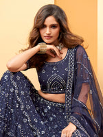 Thumbnail for Myra Blue Heavy Embroidered net Designer Lehenga - Distacart