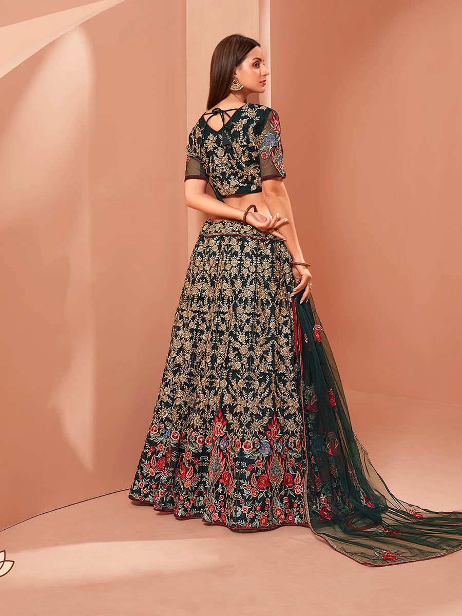 Myra Green Heavy Embroidered Lehenga - Distacart