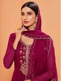 Thumbnail for Myra Magenta Heavy Embroidered Sharara Suit - Distacart