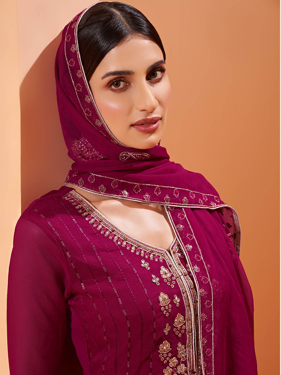 Myra Magenta Heavy Embroidered Sharara Suit - Distacart
