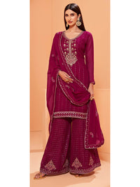 Thumbnail for Myra Magenta Heavy Embroidered Sharara Suit - Distacart