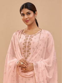 Thumbnail for Myra Peach Pure Georgette Embroidered Suit - Distacart