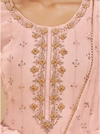 Thumbnail for Myra Peach Pure Georgette Embroidered Suit - Distacart