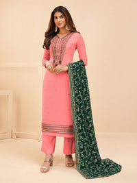 Thumbnail for Myra Peach Georgette Embroidered Palazzo Suit - Distacart
