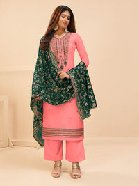 Thumbnail for Myra Peach Georgette Embroidered Palazzo Suit - Distacart