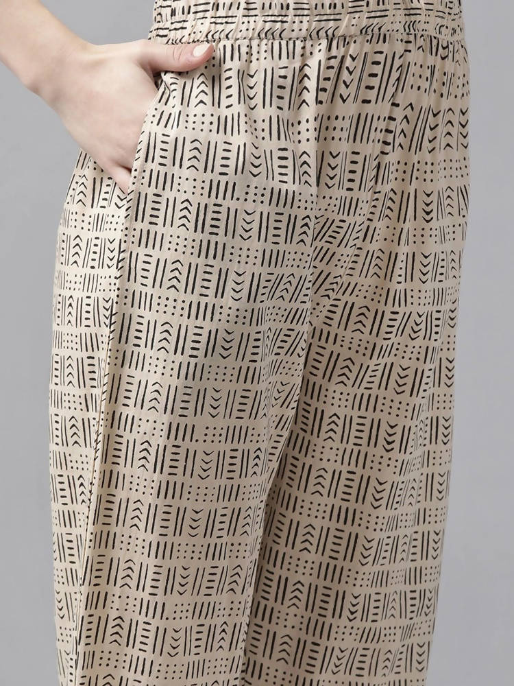Yufta Women Rust Red and Beige Print Pure Cotton Kurta with Trouser and Dupatta