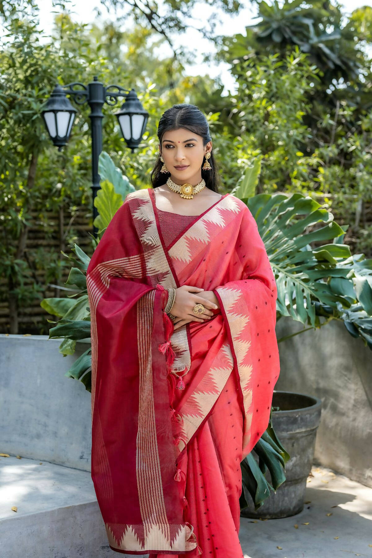 Vishnu Weaves Women's Gajri Raw Silk Zari Woven Saree with Blouse - Distacart