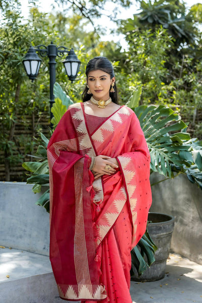 Vishnu Weaves Women's Gajri Raw Silk Zari Woven Saree with Blouse - Distacart