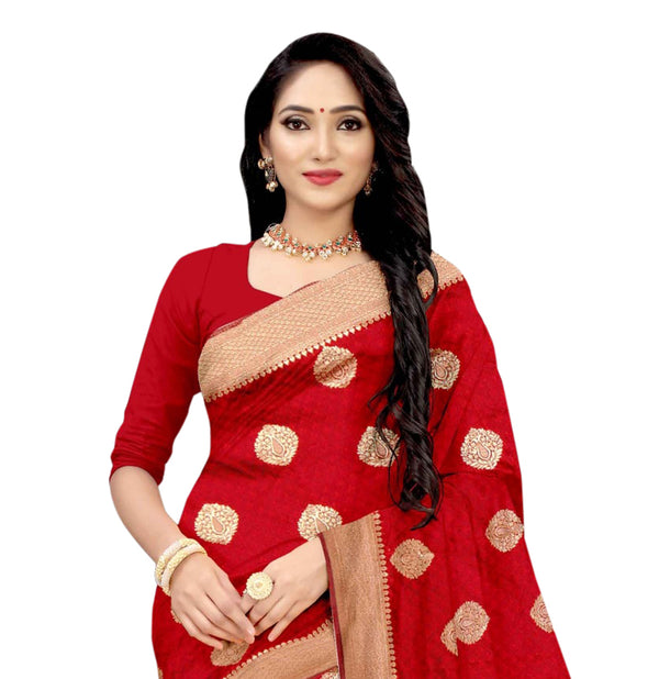 Vamika Red Weaving Banarasi Jacquard Saree - Distacart