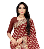 Thumbnail for Vamika Maroon Weaving Banarasi Jacquard Saree - Distacart