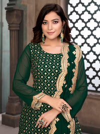 Thumbnail for Myra Green Embroidered Faux Georgette Palaazo Suit - Distacart