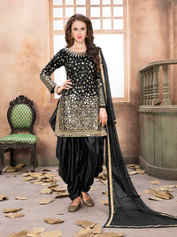 Thumbnail for Myra Black Tafeta Silk Patiyala Suit - Distacart