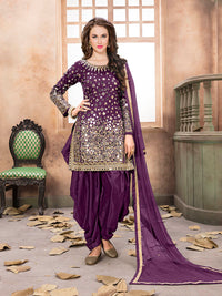 Thumbnail for Myra Purple Tafeta Silk Patiyala Suit - Distacart