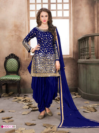 Thumbnail for Myra Blue Tafeta Silk Patiyala Suit - Distacart