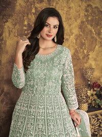 Thumbnail for Myra Dusty Pista Butterfly Net Embroidered Anarkali Suit - Distacart