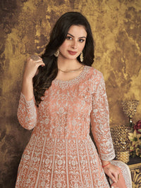 Thumbnail for Myra Dusty Peach Butterfly Net Embroidered Anarkali Suit - Distacart
