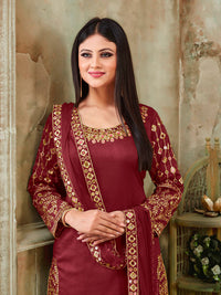 Thumbnail for Myra Red Art Silk Real Glass Work Suit - Distacart