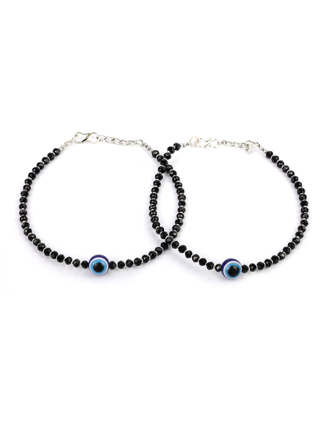 Priyaasi Women Black Beads Silver Plated Traditional Anklets - Distacart