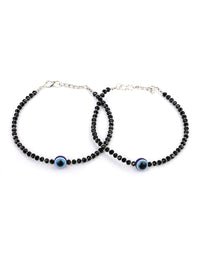 Thumbnail for Priyaasi Women Black Beads Silver Plated Traditional Anklets - Distacart
