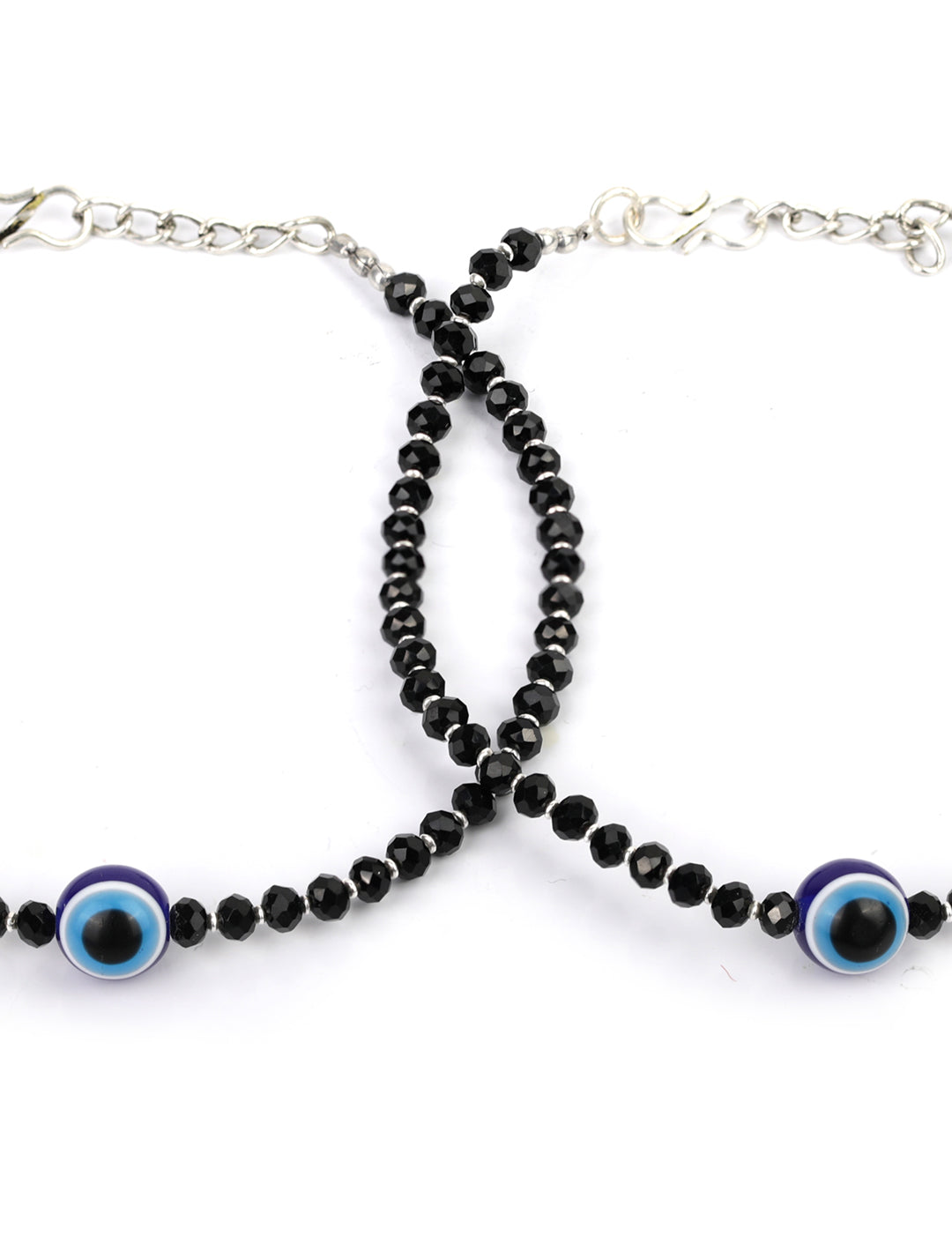 Priyaasi Women Black Beads Silver Plated Traditional Anklets - Distacart